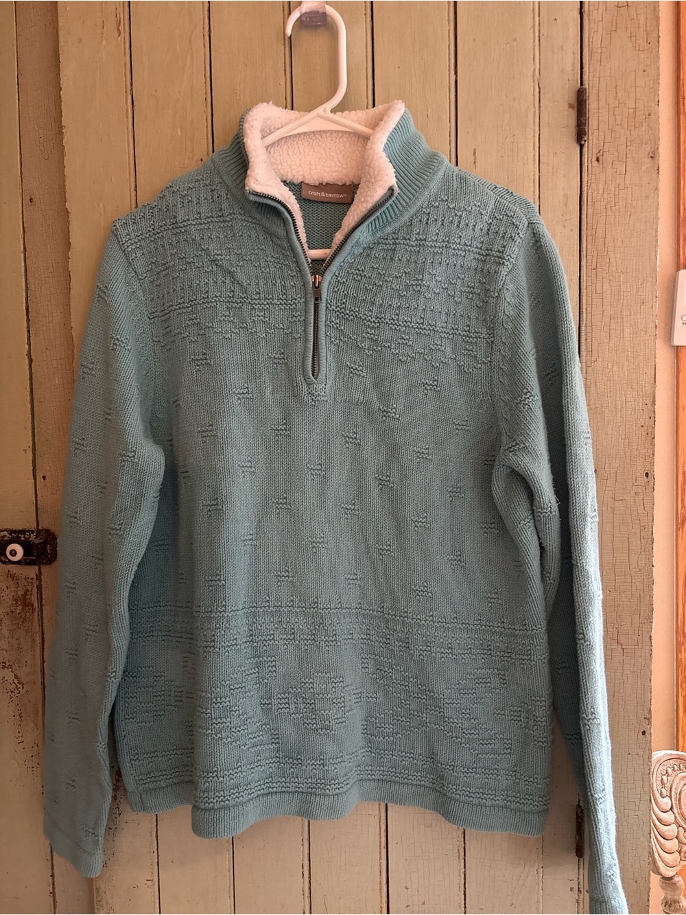 croft & barrow Light Blue V-Neck Half-Zip Sweater with Sherpa Collar